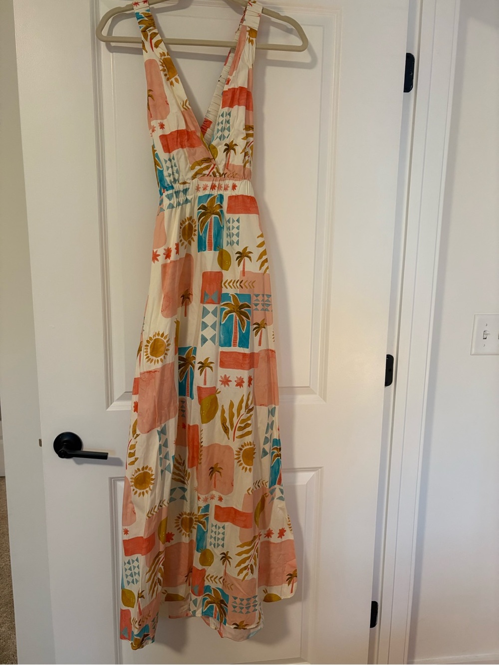 Dress Forum Cream Maxi Dress with Coral & Teal Prints